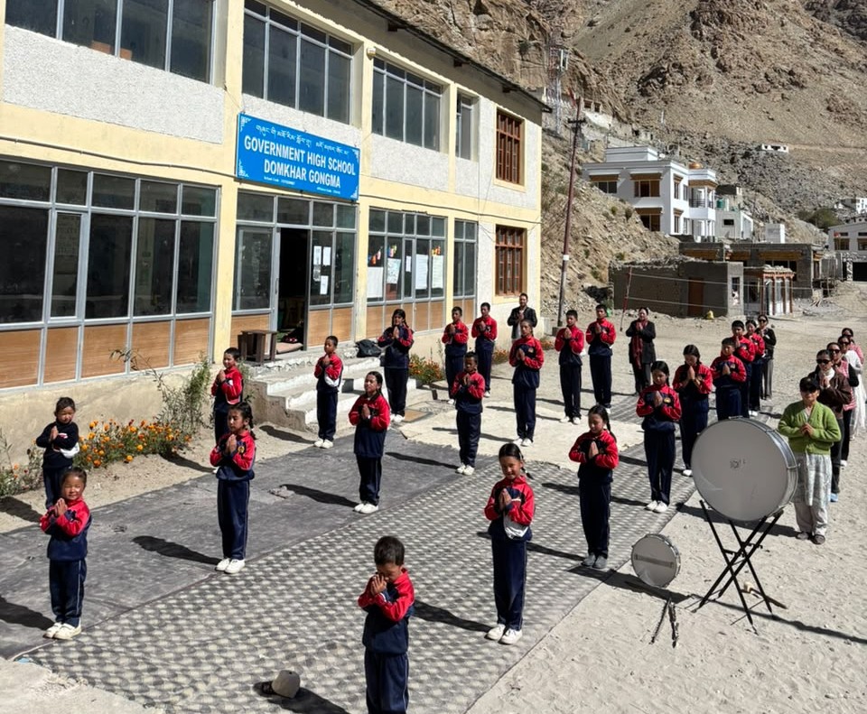 Students during morning assembly at GHS Domkhar Gongma